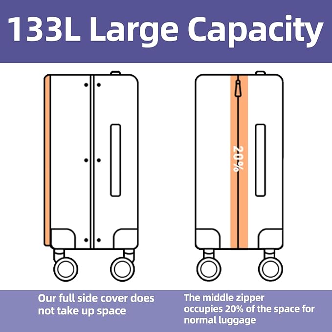 29 Inch Luggage with Expansion & Side Opening Design, 50 * 31(35)*76cm, 117L~133L Ligthweight ABS+PC Hardshell Checked Suitcase, TSA Lock & YKK Zipper with HINOMOTO 360° Wheels, LiLac Purple