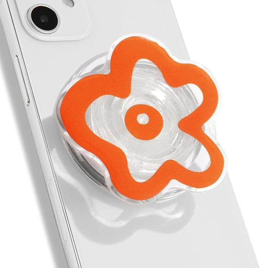 OnTheGrip Cute Transparent Daisy Flower Shape Design Mobile Phone Grip Compatible with Magsafe Multi Functional Collapsible Stand Holder for Smartphone Tablet Cell Phone Accessory (Coral)