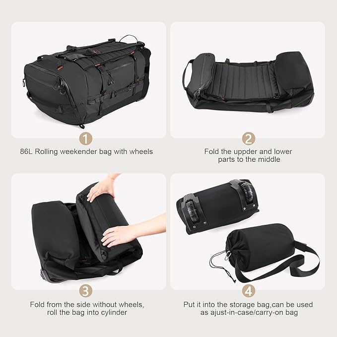Rolling Duffle Bag with Wheels,86L 30”Carry on Luggage with Wheels,Folding Travel Bag,Duffle Backpack with Separate Shoe Compartment (black)