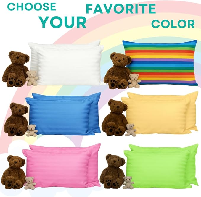 kinder Fluff Toddler Pillows (2pk) 13x18in- The only Pillow for Kids 300T Cotton Shell & Down Alternative Fill - Machine Washable, Ideal Cushion for Kids Above 2 Years - White- S