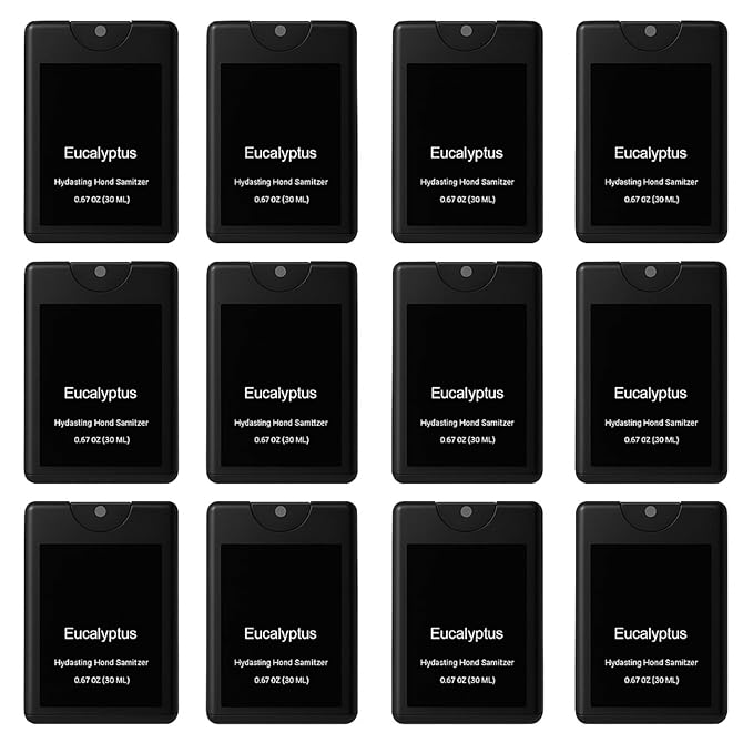 6 Pack Hand Sanitizer Spray for Men Black Travel Size Hand Sanitizer Spray Mini Eucalyptus Scented Hydrating Pocket Gifts for Coworker Staff Teacher Holiday New Year Party Gift