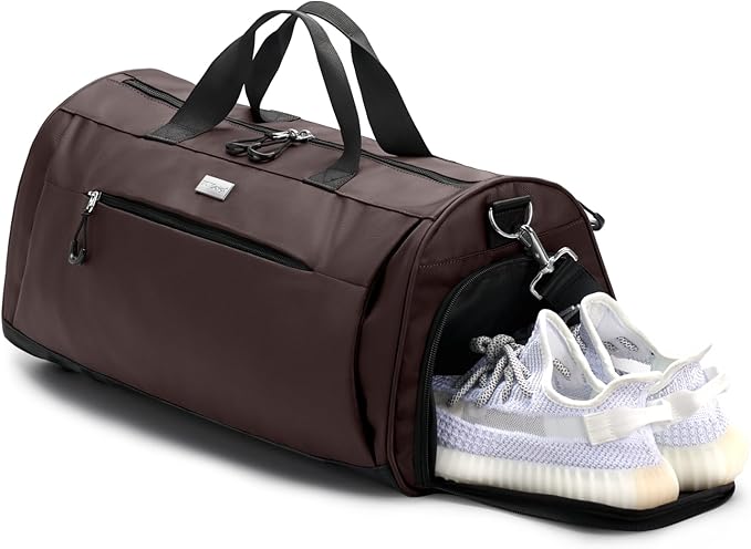 TOPDesign Gym Bag for Women & Men, Unisex Duffel Bag with Shoe Compartment & Wet Pocket for Travel Sports Gym (L Brown)