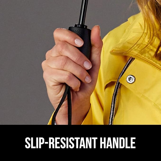 GORILLA GRIP Strong Windproof Stick Compact Umbrella for Rain, One-Click Automatic Open and Close, Durable Quick Dry Waterproof Material, Lightweight and Portable, Travel Size Fits Backpack, Beige