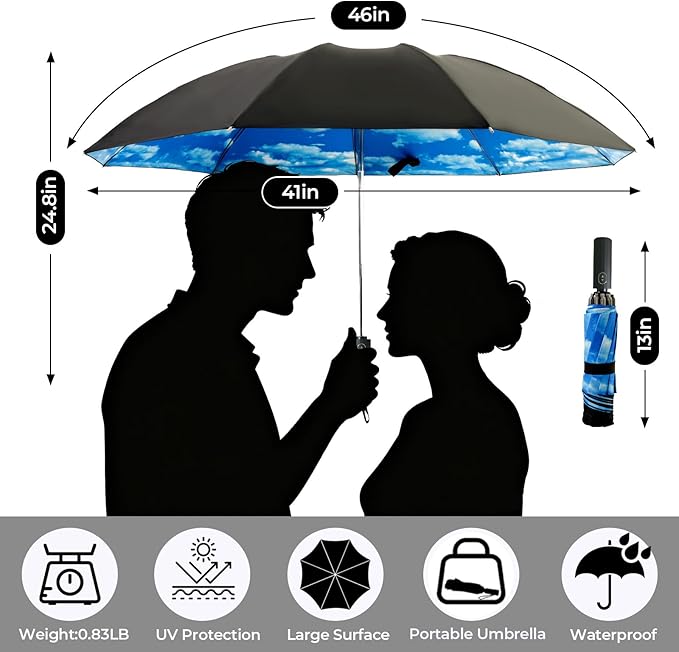 LLanxiry Compact Travel Umbrella, 44" Canopy, Automatic Open/Close Windproof Umbrella, 210T Pongee, 8-Rib Fiberglass, Travel Size Mini, Portable Rain/Sun Umbrellas UPF 50+ with Cover