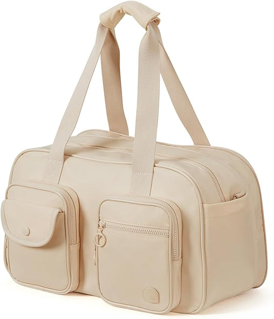 Aji Expandable Travel Duffel Bag, Duffle Bag for Travel with Wet Pocket, Carry on Weekender Bags for Men Women, Water Resistant Gym Duffel Bag Sport Bag (Apricot)