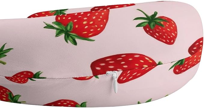 Women’s Travel Pillow U-Shaped Memory Foam Neck Rest, Strawberry Fruit U-Shape, Washable Airplane Car Support