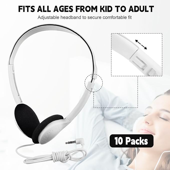 Konohan 30 Pack Headphones Bulk Headphone for School Classroom Student Wired Headphones Adjustable with 3.5 mm Jack for Adults (White)