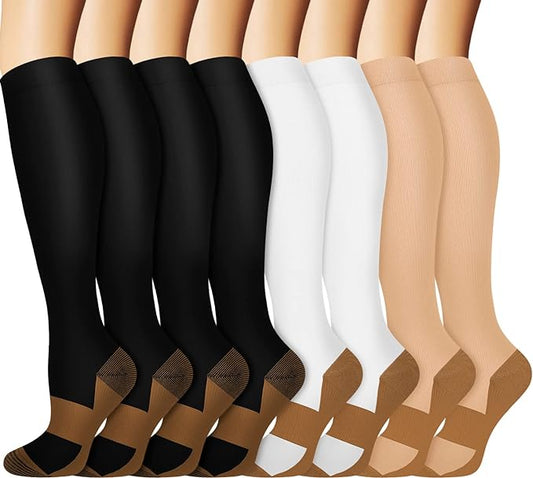Graduated Copper Compression Socks for Men & Women Circulation 8 Pairs 15-20mmHg - Best for Running Athletic Cycling