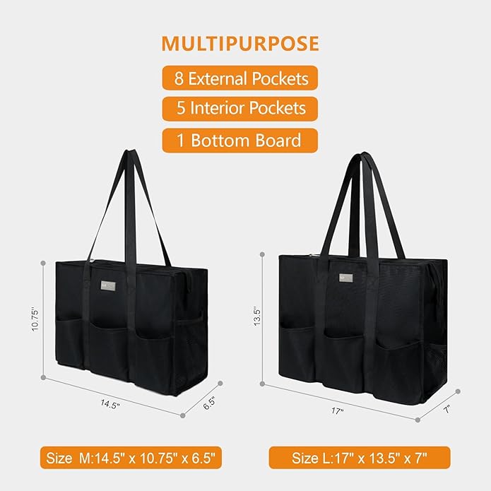 TOPDesign Utility Water Resistant Tote Bag with 13 Pockets, Top Zipper Closure & Thick Bottom Support, for Working Women