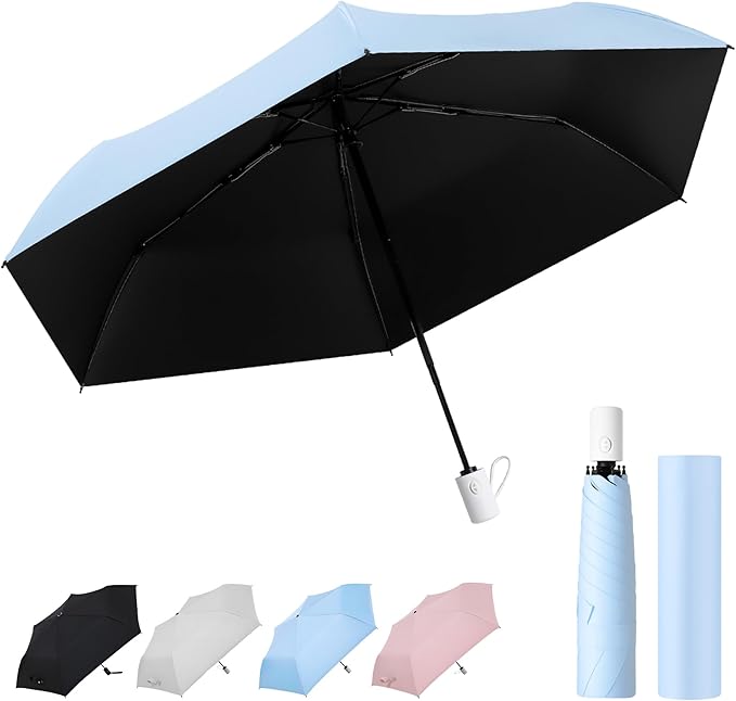 Auto Open Close Umbrella - Ultra Light Compact Travel & Backpack Size for Women and Men, UPF 50+ Eco-Friendly Sun Protection & Windproof Rain Umbrella with UV Defense