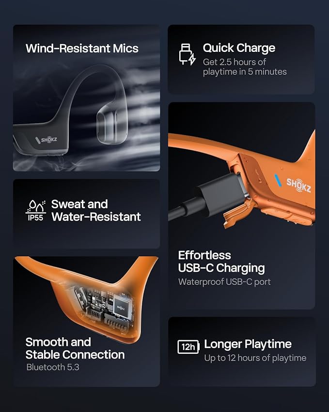 SHOKZ New OpenRun Pro 2 Mini-Open-Ear, Bone Conduction Sport Headphones -with Reflective Strip -Sweat Resistant, Workout Headphones -Secure, Wireless, Comfortable Fit-Deep Bass and Smart Mic App