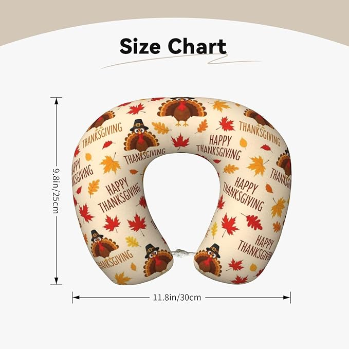 Neck Pillow Memory Foam Travel Pillows Comfortable for Airplane Flight Car Travel Office Nap and Sleeping, Funny Cushion for Head Shoulder Thanksgiving Fall Leaf Funny Turkey