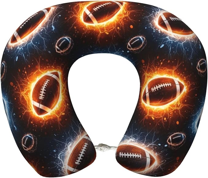 Memory Foam Airplane Pillow Space Fire American Football for Car Chin Head Neck Supporting, U Shape Pillows Travel Cushion for Office, Nap Sleeping