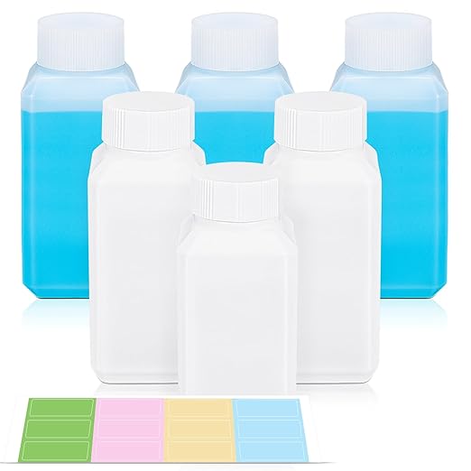 3.4oz Leak Proof Plastic Bottles with Caps, Laboratory Reagent Bottle, Reusable Small Pill Storage Containers for Travel, Classrooms, Home (3 pack translucent,3 pack white)