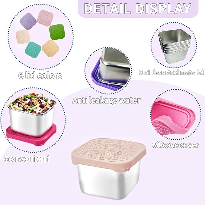 HTEVW 6Pack 6oz Stainless Steel Snack Containers for Kids, Easy Open Leak Proof Metal Toddler Snack Containers with Silicone Lids, Stackable Metal Toddler Lunch Box for School-U.S.Design Patent