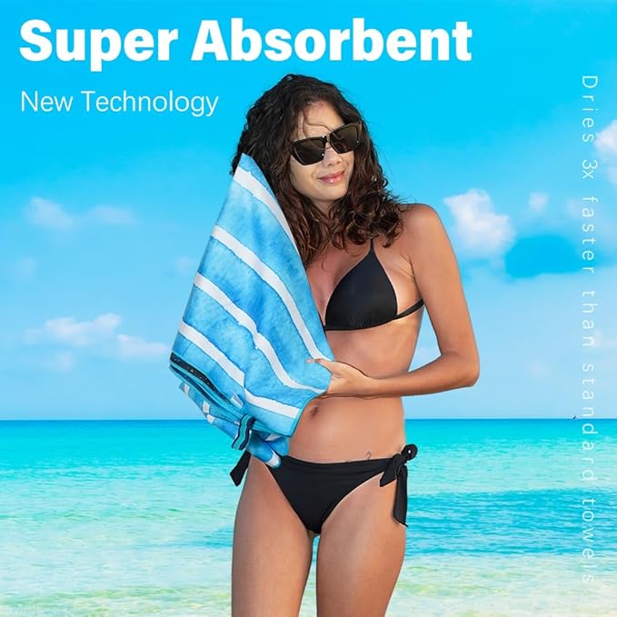 Microfiber Lightweight Thin Beach Towel Sand Free Quick Dry Compact Towels for Swimming Pool Camping Beach Accessories Large Easy Pack Travel Things for Vacation Essentials Gift Adult 32*71 Inch