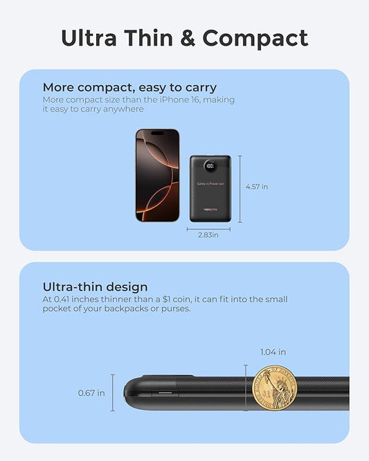 VEEKTOMX Portable Charger,10000mAh Power Bank with Built-in Cable and 22.5W Fast Charging,Travel Camping Essential,for iPhone 17/16/15/14,Samsung 25/24,and More