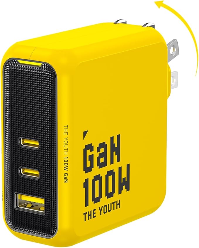 AOHI Youth 100W GaN USB C Wall Charger, 3-Port Laptop Fast Charger Type C Power Adapter PPS PD for MacBook Pro/Air, iPad Pro, iPhone 17/16 Pro Max, Galaxy S24 Ultra/Note, Pixel, Steam Deck, Yellow