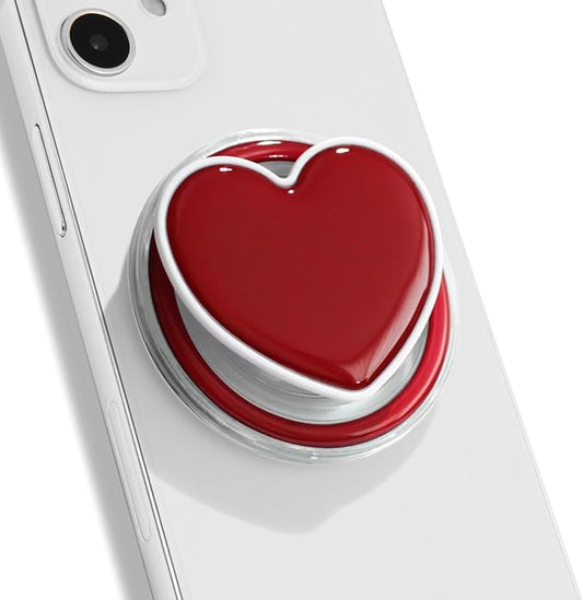 OnTheGrip Cute Solid Macaron Color Heart Shape Collapsible Mobile Phone Grip Stand Holder for Smartphone Tablet Cell Phone Accessory (Red)