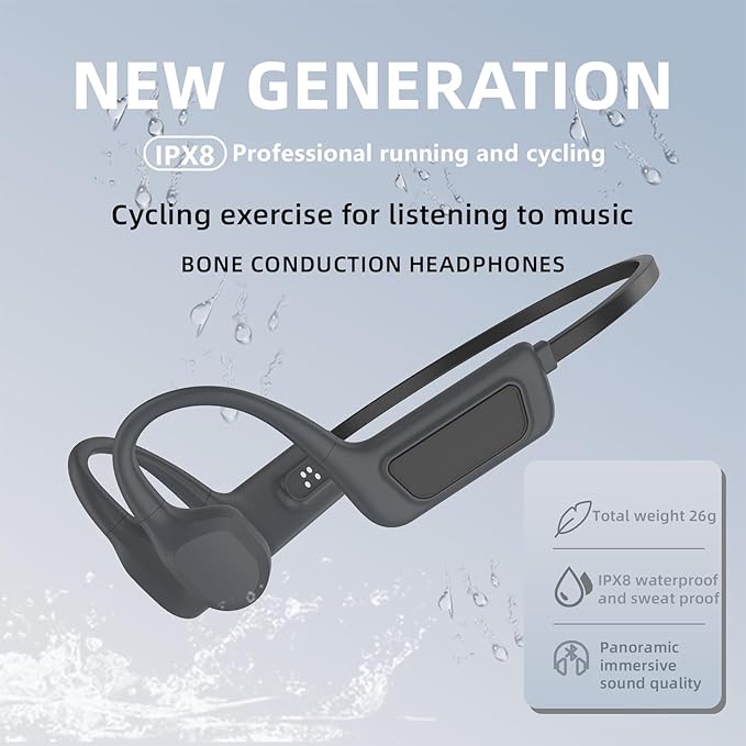 Bone Conduction Headphones-SurfAudio, IP68 Waterproof Swimming Headphones . Bluetooth 5.4, Wireless Open Ear Headphones with Mic, 32GB MP3, Up to 15 Hrs Playtime, Running and Fitness Workout (black)