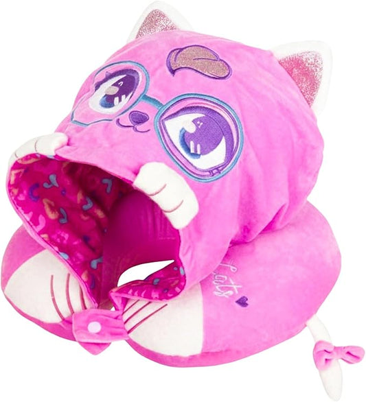 Travel Neck Pillow with Hood for Kids Adult Cute Soft Plush Memory Foam Airplane Neck Pillow for Traveling Animal Flight Pillow Head Rest Neck Support for Cars Long Flights