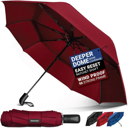 Vented Travel Umbrella | Strong Compact Windproof Umbrella | Top Pick by Wirecutter 2025 | Deep Dome Coverage | Auto Open/Close | Portable Pop Up with Large Coverage | Fits Car & Backpack