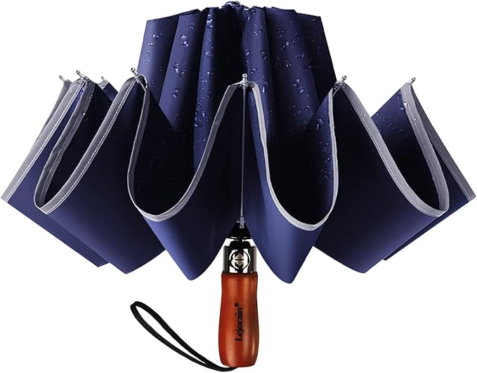 Lejorain Golf Large Inverted Umbrella - Black Big Windproof Heavy Duty Upside Down 46/50/54 Inch Compact Reverse Car Automatic Folding Reflective Umbrella