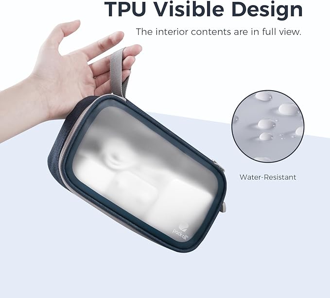 pack all Clear Electronic Organizer, TPU Cable Organizer Bag, Compact Cord Travel Organizer for Cables, Chargers, Phones, USB cords, SD Cards (Dark Blue)