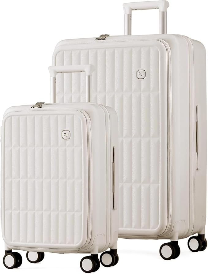 aji Expandable Top Open Luggage Sets 2 Piece with Spinner Wheel, 20/26 Inch Luggage with TSA Lock, Lightweight PC Hardside Travel Luggage Suitcases for Men Women, Coconut White