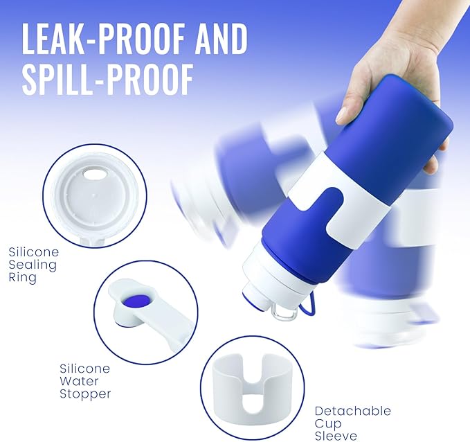 Nefeeko Collapsible Water Bottle, BPA Free 26oz Foldable Water Bottle for Travel Sports, Leak-Proof Spill-Proof Portable Water Bottles with Carabiner, Lightweight