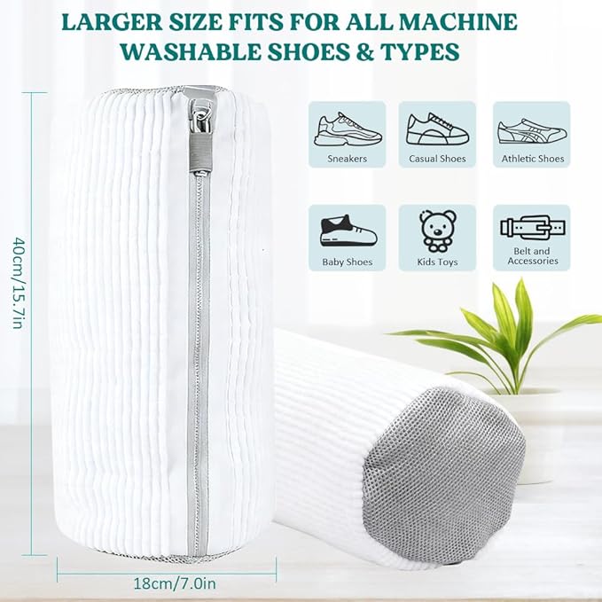 Shoe Washing Machine Bag 2 Pack, 360°Deep Clean Durable Shoes Laundry Bag for Washer and Dryer, Reusable Shoe Cleaner Bags, Sneaker Washing Machine Bag, White