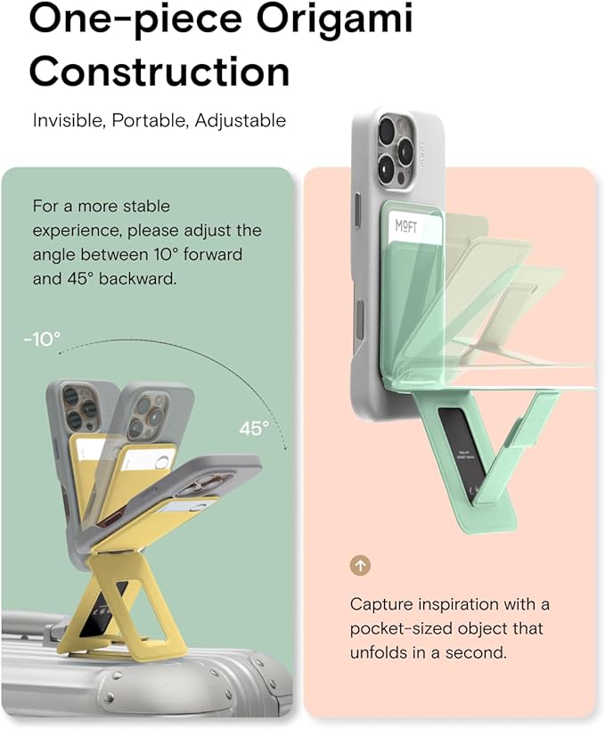 MOFT Phone Tripod Wallet for iPhone, Mulit-Angles, Lightweight Phone Stand, MOVAS Vegan Leather Magnetic Wallet, Strong Magnets, NFC Card Holder,Travel Essential, Peppemint (with Card Slot)