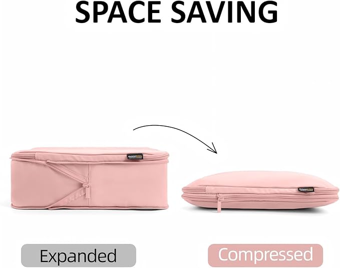 4 Piece Compression Packing Cubes for Suitcases and Backpack, Lightweight Travel Organizers (Light Pink)