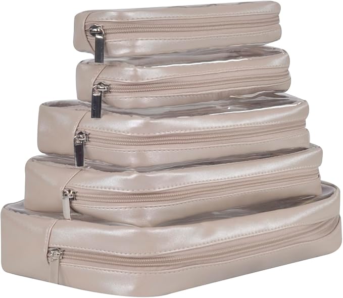 TSA Approved 5-Piece Diaper Bag Organizer Pouch Set Clear Waterproof TPU Kids Toiletry Storage Set Travel Packing Clutch Cube Bags for Baby Nursing