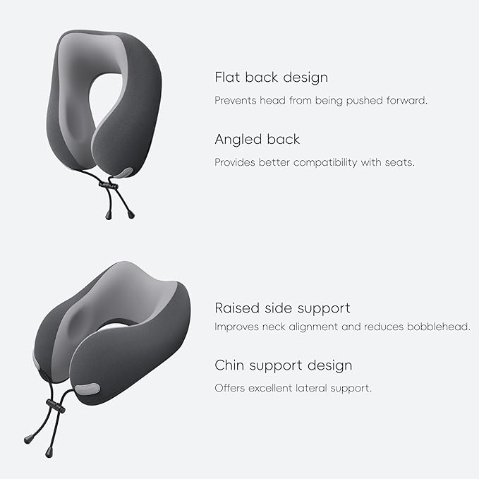 Neck Pillow for Travel Memory Foam Design Models Pillows with Zero Eye Pressure 3D Eye Mask and Compact Bag Traveling Essentials Plane Car Flight Rest Sleeping Use Adult, Dark Gray