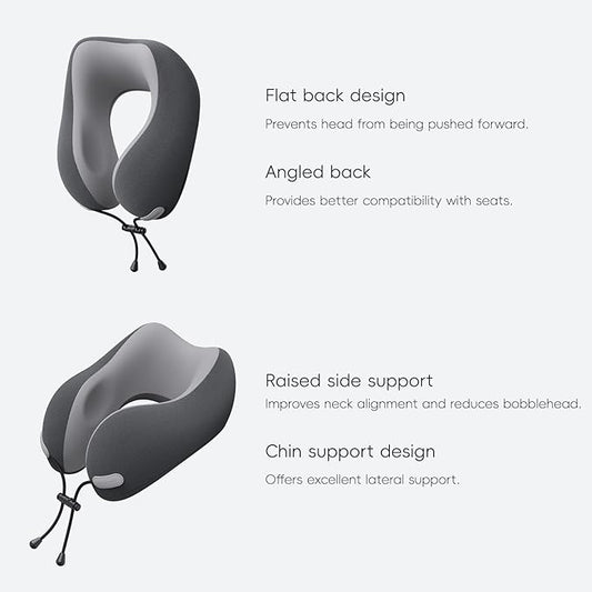 Neck Pillow for Travel Memory Foam Design Models Pillows with Zero Eye Pressure 3D Eye Mask and Compact Bag Traveling Essentials Plane Car Flight Rest Sleeping Use Adult, Dark Gray