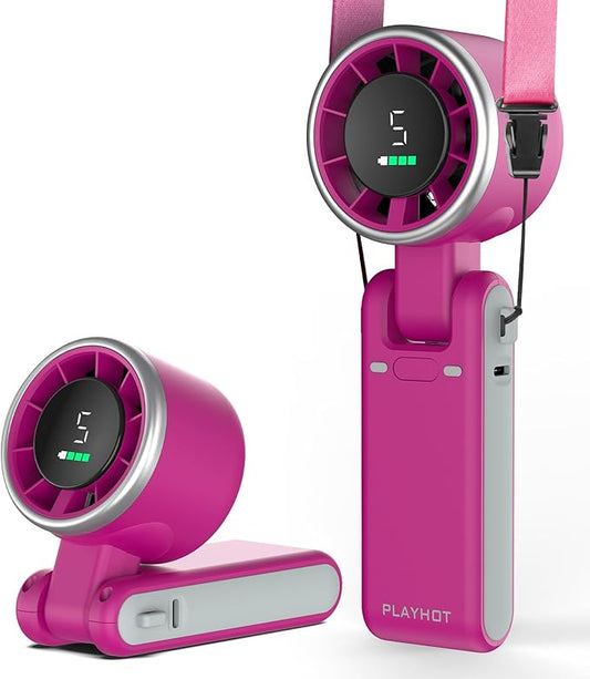 PlayHot Portable Handheld Turbo Fan, 5-Speed Personal Fans, 5000mAh Rechargeable Fans Up to 12 Hours, Weight only 0.6lb Small Fan, Hand/Neck/Desk Fan 3 IN 1, Beach Vacation Essentials(Magenta)