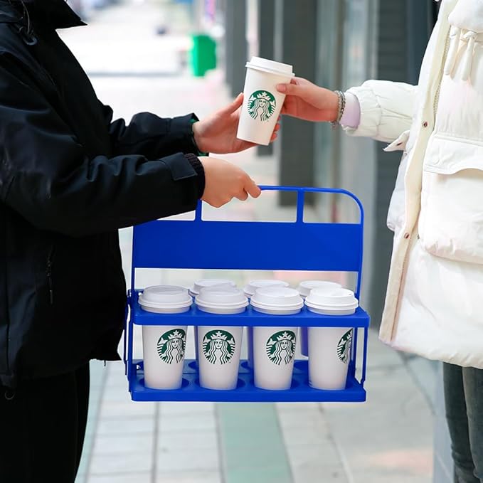 Reusable Drink Carrier with Handle for Food Delivery Drivers, Portable 8 Cup/Coffee Holder Accessories for Delivery, Foldable Drinks Caddy with Tray, Car Durable Plastic Festive Bottle, Vacation