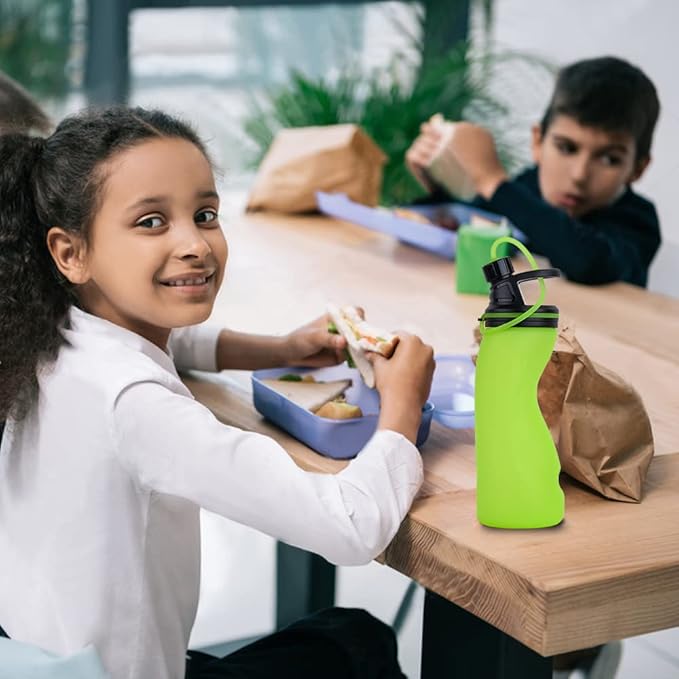 E-Senior Collapsible Water Bottle BPA Free - Foldable Water Bottle for Travel Sports Bottles with Triple Leak Proof Lightweight 17oz (Upgraded Vibrant Green)