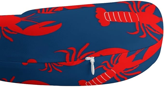 Unisex Travel Pillow U-Shaped Memory Foam Neck Support, Red Lobster American Flag Color Navy Blue U-Shape, Washable Airplane Car Nap Cushion