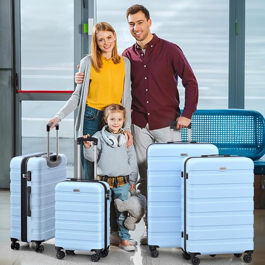 AnyZip Luggage Sets 4 Piece Hardshell Suitcase Set PC ABS Lightweight Travel Suitcases with 4 Double Spinner Wheels TSA Lock 20 24 28 32 Inch Light Blue
