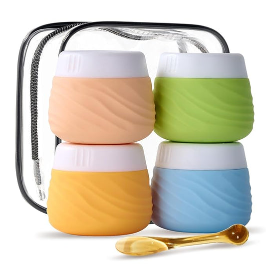 Travel Containers for Toiletries, Silicone Jar with Lid Eternal Moment, TSA Approved Travel Size Bottles with Clear Bag, Leak-proof Traveling Accessories Cosmetic for Lotion Face Body Cream (4 Pack)