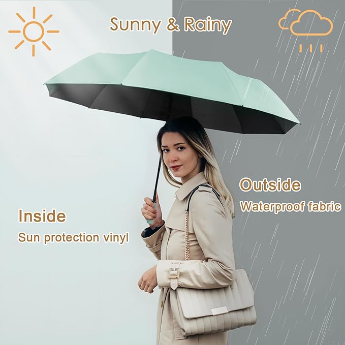 2-Pack Windproof, Waterproof, UV-Blocking Portable Travel Umbrella, Compact Sun & Rain Folding Umbrella, Double Rib Structure, Large Auto Open and Close Car Umbrella