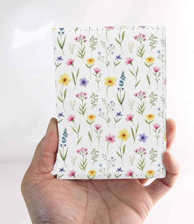 Wild Flowers Passport Holder for Travel Watercolor Floral Herbs Meadow PU Leather Passport Cover Wallet Cute Passport Card Holder for Women and Men