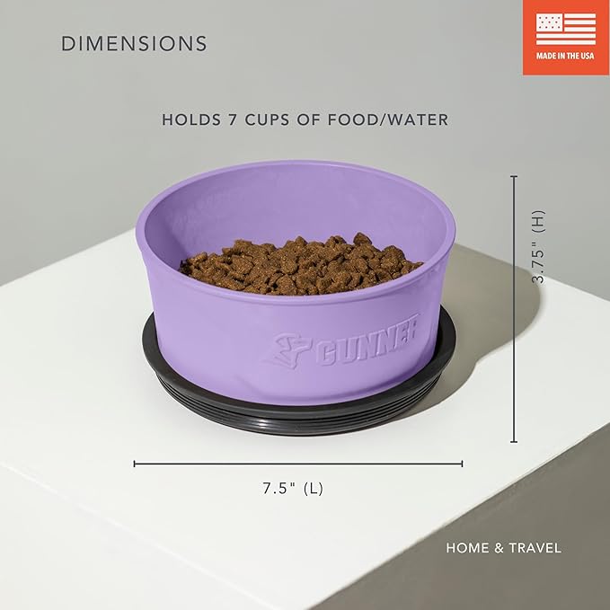 GUNNER Dog Bowl with Spill-Proof Travel Lid- K9 Companion Food & Water Bowl, Lightweight Rust-Proof & Shock Resistant Stackable, Leak Resistant Nesting Lid, (Lavender)