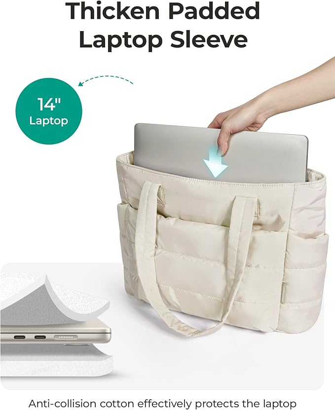 BAGSMART Tote Bag for Women, Lightweight Puffy Tote Bag with Compartments Shoulder Bag Handbag for Travel, Work, Gym