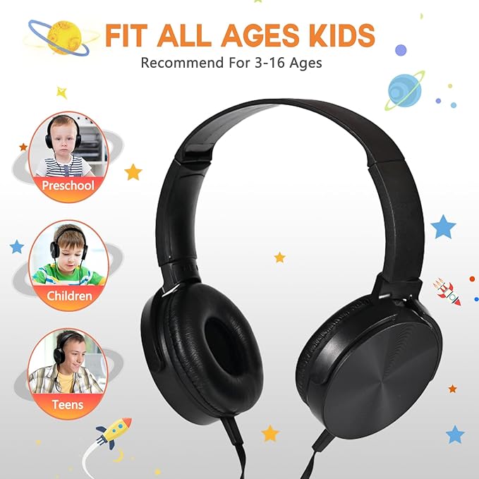 Bulk Headphones 12 Pack for School Classroom Kids, Wholeslae Wired Durable Earphones Class Set for Students Children Toddler Teens Boys Girls and Adult (HY450, 12 Black)