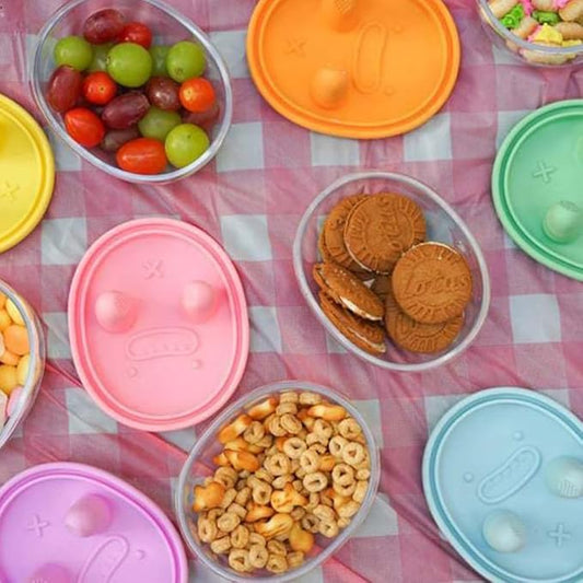 2-in-1 No-Mess Snack Container, Portable Food Storage Boxs, Reusable Snack Finger Box, Leak-Proof Silicone Lid Snacks Container, Keep Hands Clean, for Ideal for Travel, Office, Camping (Pink)
