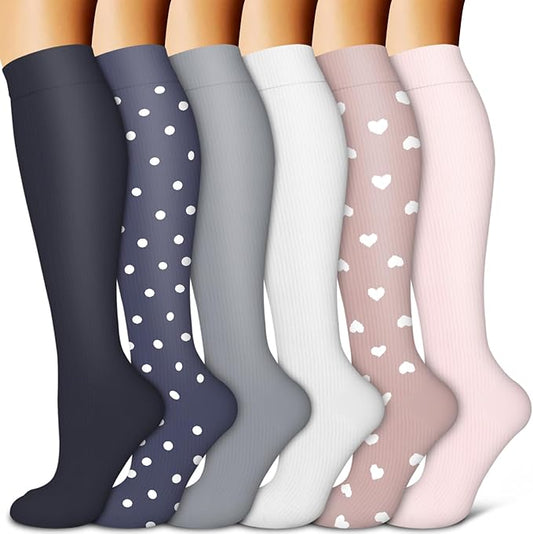 BLUEENJOY Copper Compression Socks for Women & Men (6 pairs) - Best Support for Nurses, Running, Hiking, Recovery