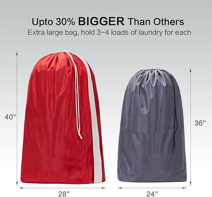 HOMEST XL Nylon Laundry Bag with Strap, Large Dirty Clothes Organizer, Easy Fit a Laundry Hamper or Basket, Can Carry Up to 4 Loads of Laundry, Red